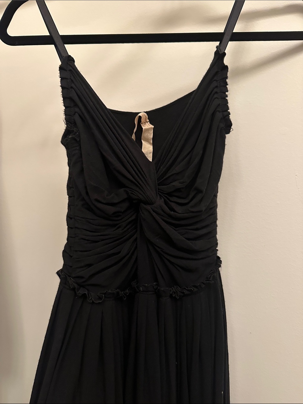 Black Ruched V-Neck Spaghetti Strap Dress Bailey 44  XS